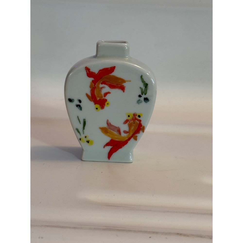 Vintage Hand Painted Ceramic Miniature Goldfish Bud Vase Koi Fish Small Decor